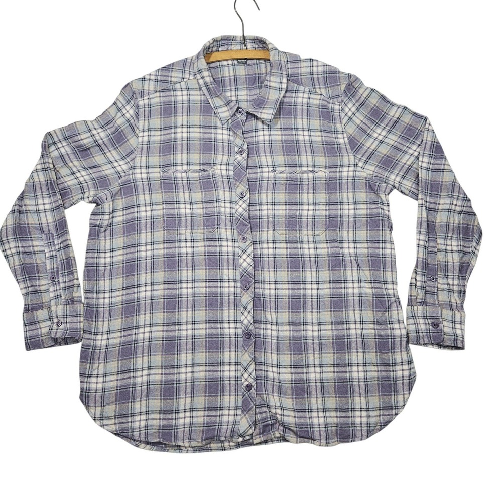 Eddie Bauer Plaid Button Down Shirt Purple White Long Sleeve Sz XXL